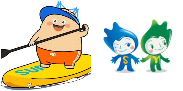 부산 수영구 SNS 소통 캐릭터 모리(왼쪽), 수영구 상징 캐릭터 수아와 영이(오른쪽) 모습. 수영구청 제공