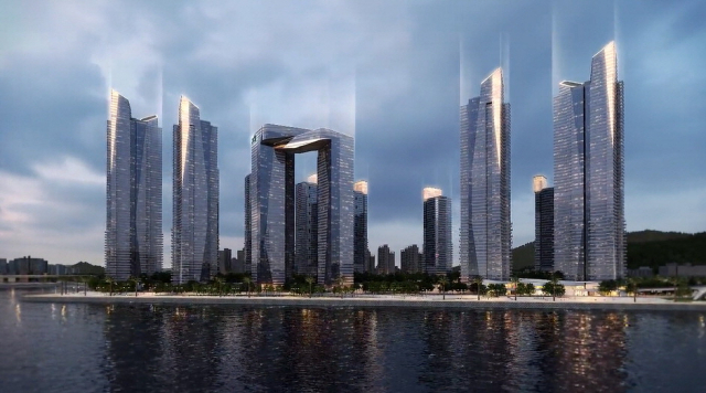 부산 최대의 재건축 단지인 수영구 남천동 삼익비치타운 아파트 재건축 사업이 건축위원회 심의 통과로 탄력이 붙었다. 최고 61층 12개 동 규모로 탈바꿈 예정인 삼익비치 재건축 외관 디자인. 부산일보DB