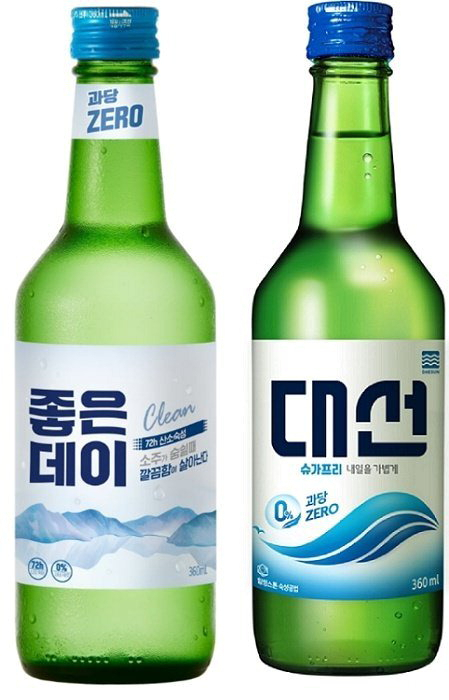 왼쪽부터 무학 ‘좋은데이 무가당’, 대선주조 ‘대선 무가당’. 각 사 제공