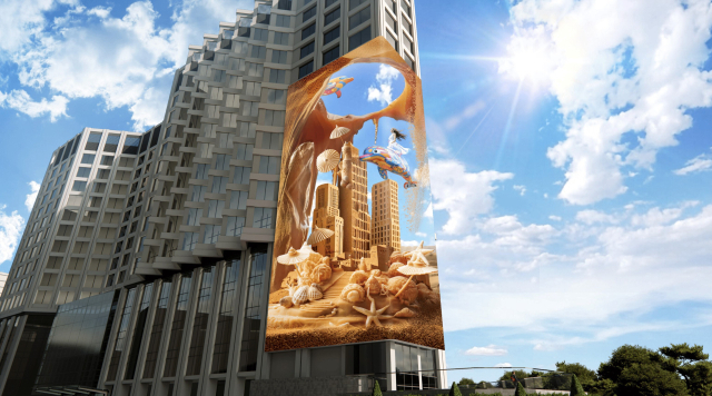 내달 20일 점등식을 갖는 그랜드조선부산 벽면 초대형 전광판 조감도. 해운대구청 제공