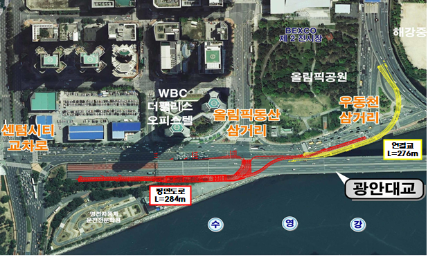 광안대교 접속도로 연결공사 위치도. 부산시 제공