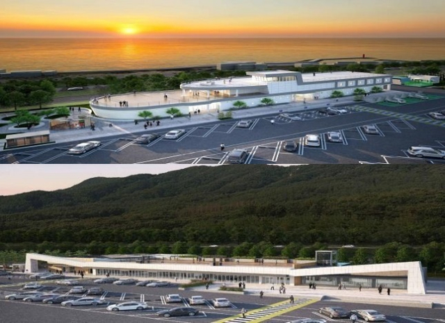 동해고속도로 포항휴게소(위)와 영덕휴게소 전경. 국토교통부 제공