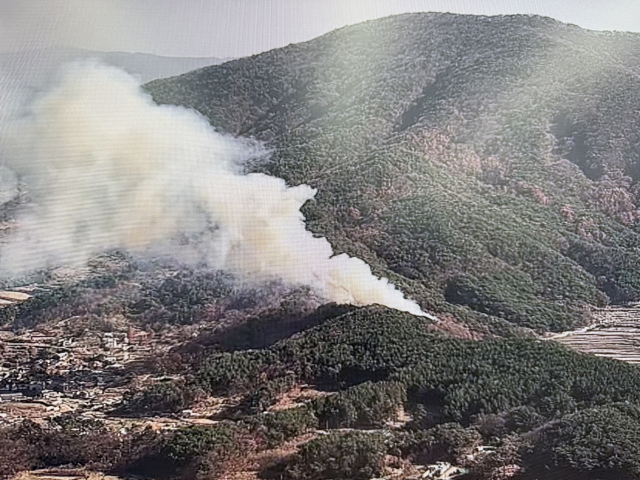 30일 오전 울산 울주군 범서읍 중리 야산에서 화재가 발생했다. 울산소방본부 제공