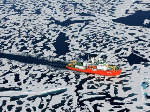 빠르게 녹고 있는 북극해에서 활동하는 아라온호. 김예동 제공