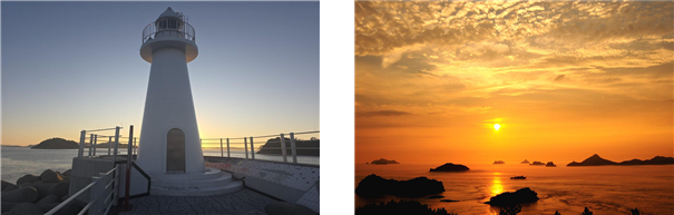 2월 이달의 등대로 선정된 서망항 북방파제등대(왼쪽) 및 세방낙조. 출처: 진도군 관광 누리집. 해수부 제공