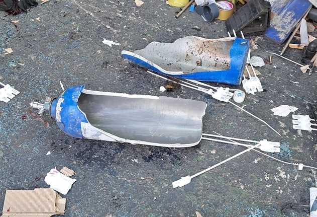 11일 오후 1시 43분 울산 남구 한 택배회사 영업소에서 이산화탄소 용기가 파열되는 사고가 발생했다.