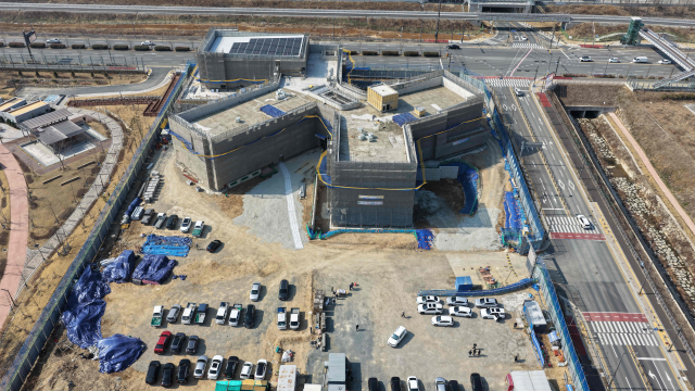 연내 개관 예정인 공사 중인 사송복합커뮤니티 전경. 양산시 제공