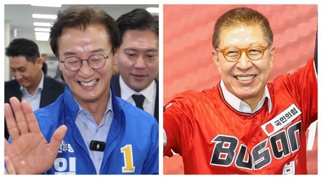 더불어민주당 전재수 부산시장 후보(왼쪽), 박형준 국민의힘 부산시장 후보. 이재찬 기자 chan@·김종진 기자 kjj1761@
