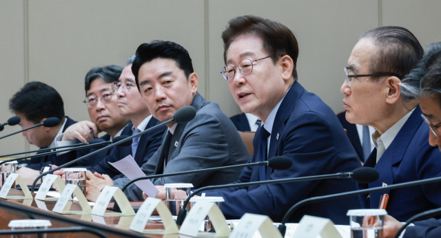이재명 대통령이 6일 청와대에서 열린 메가프로젝트 민관합동 점검회의에서 발언하고 있다. 연합뉴스